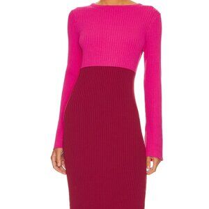 Line and Dot Maxi Dress, Size Medium, Pink and Burgundy